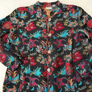 Chico’s 3  Sz XL Womens Jacket Floral Asian Oriental Blouse Toggle Silk Blend CH